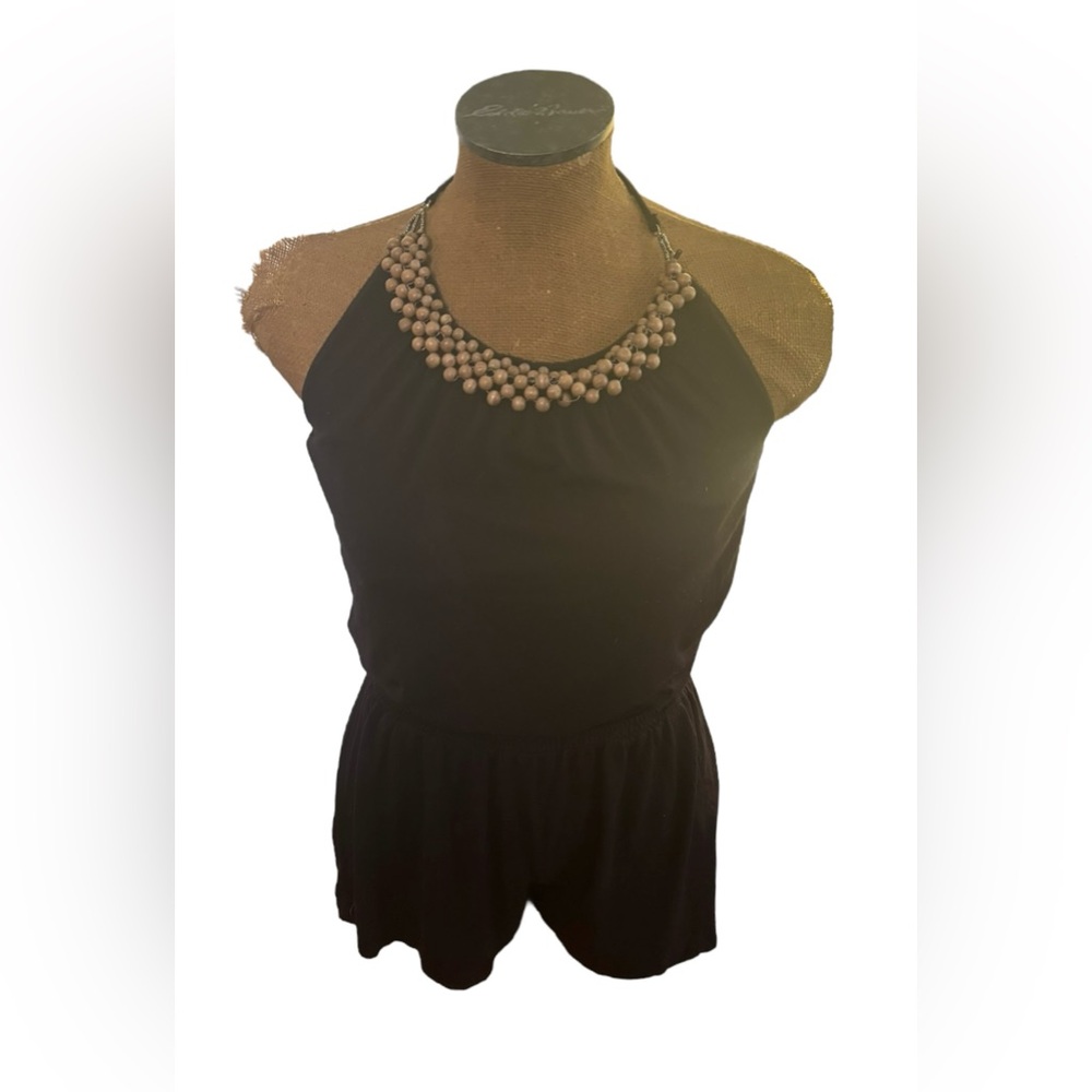 BCX Black Halter Jumpsuit with Beaded Neck Size M